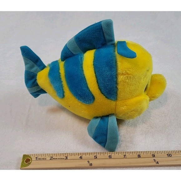 Vintage Disneyland Little Mermaid Flounder 9" Plush Yellow Fish Stuffed Animal - Picture 4 of 5